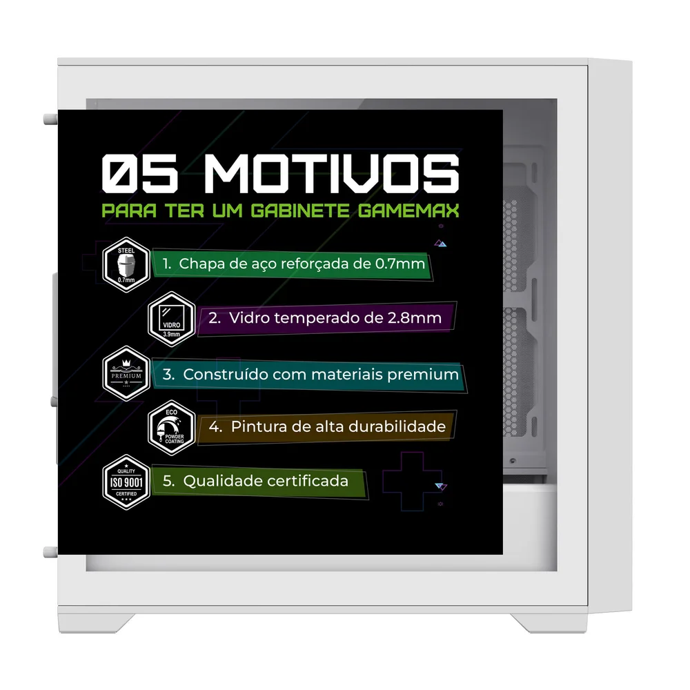 Gabinete Gamer Gamemax Defender Mb Wh, M-atx, Vidro Temperado, 3 Fans