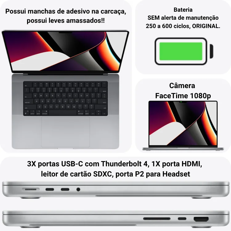 "Usado Apple Macbook Pro A2485 M1 Pro 16gb 500gb SSD 16"" Space Gray" - view 5