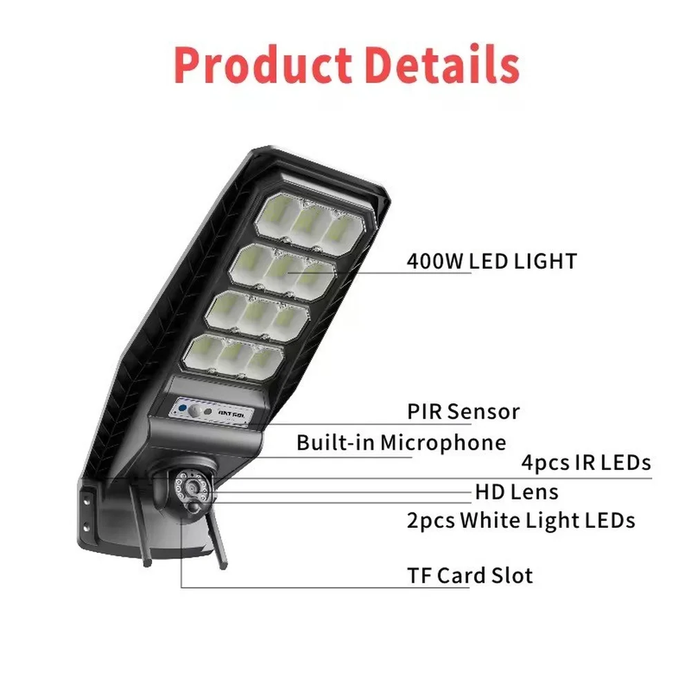 Câmera Ip 5mp Com Sensor Pir E Lâmpada De Rua LED 400w Solar Knup Lb-ca229