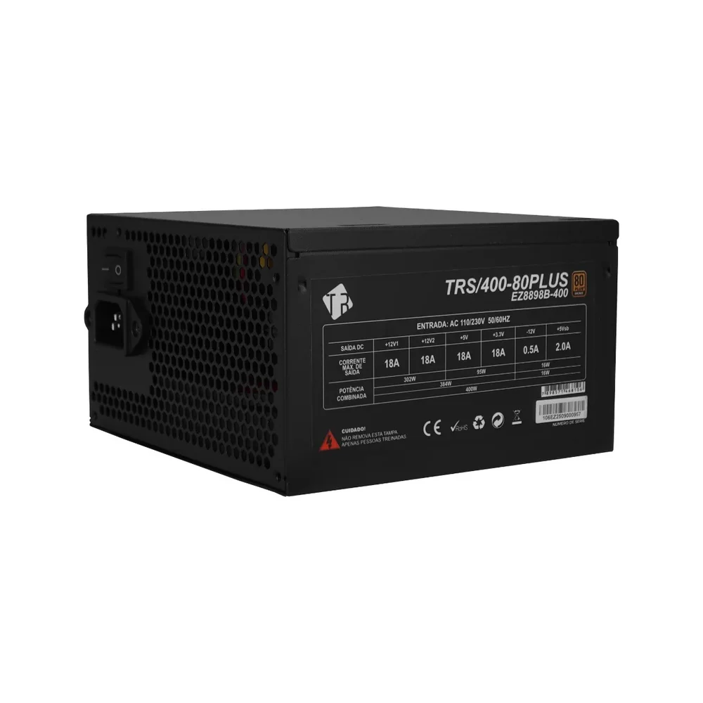 Fonte De Alimentação 400w Tronos 80 Plus Bronze Bivolt Gamer Preto