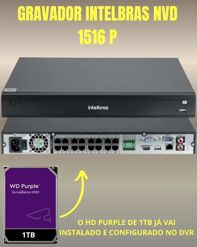 Gravador De Vídeo Nvd 1516-p Intelbras 16 Canais Poe Hd 1TB Purple Gravador De Vídeo Nvd 1516-p Intelbras 16 Canais Poe Hd 1TB Purple