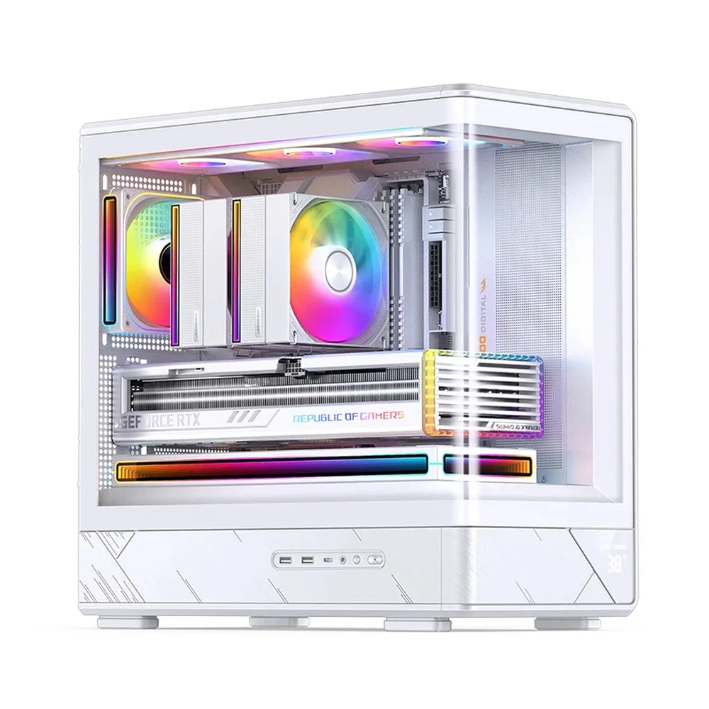 Gabinete Gamer Aquário Jonsbo D200 Branco Com Display Digital M-atx Usb-c