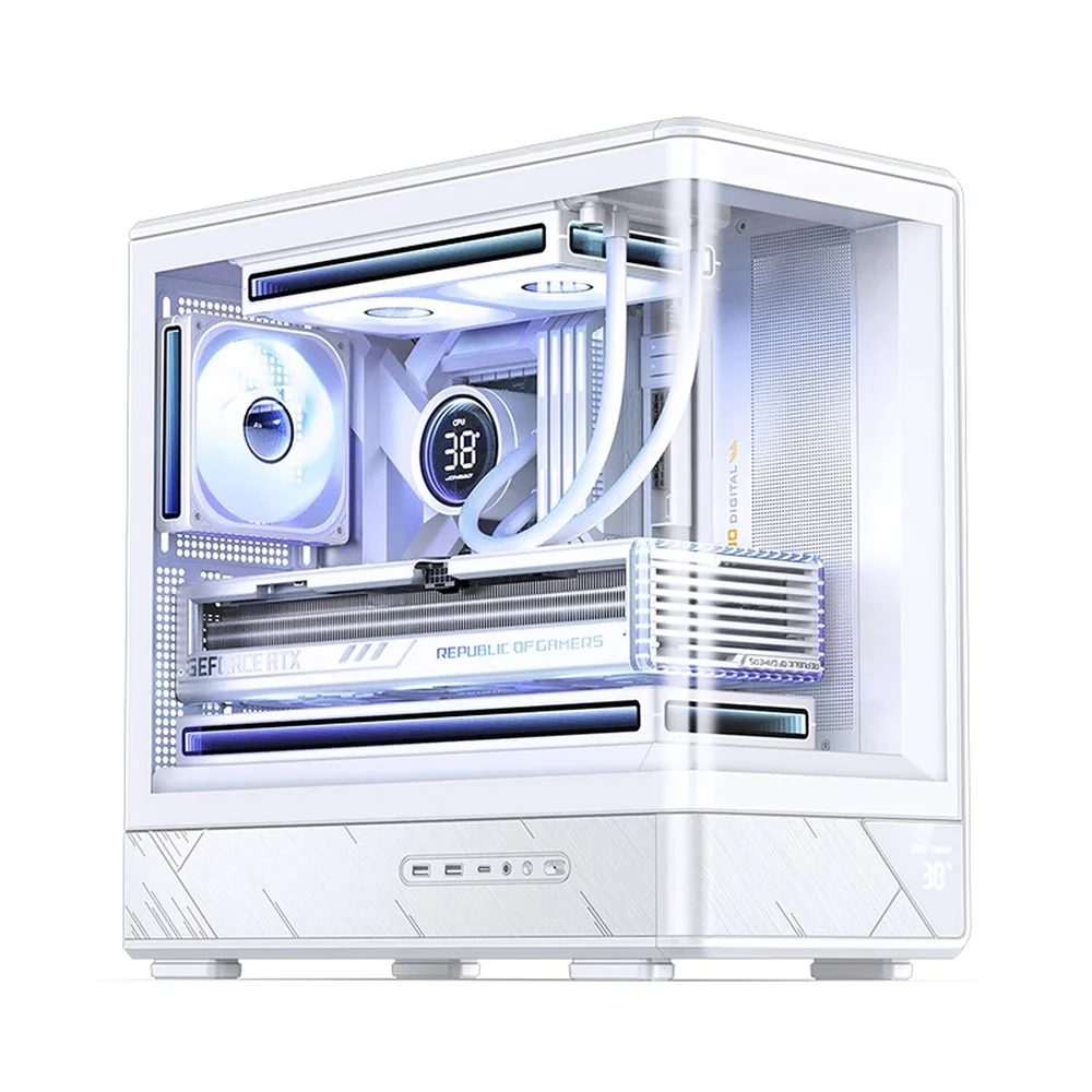 Gabinete Gamer Aquário Jonsbo D200 Branco Com Display Digital M-atx Usb-c