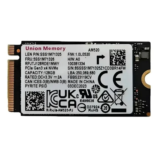 Ssd 128gb Nvme M2 Union Memory Original Alta Velocidade Preto Oem Ssd 128gb Nvme M2 Union Memory Original Alta Velocidade Preto Oem
