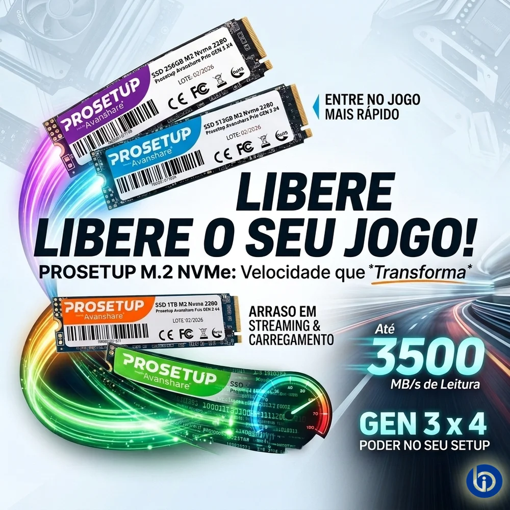 SSD 1TB M2 Nvme 2280 Prosetup Avanshare PCie Gen 3 X4 Leitura 1700mb/s Gravacao 1100mb/s SSD 1TB M2 Nvme 2280 Prosetup Avanshare PCie Gen 3 X4 Leitura 1700mb/s Gravacao 1100mb/s
