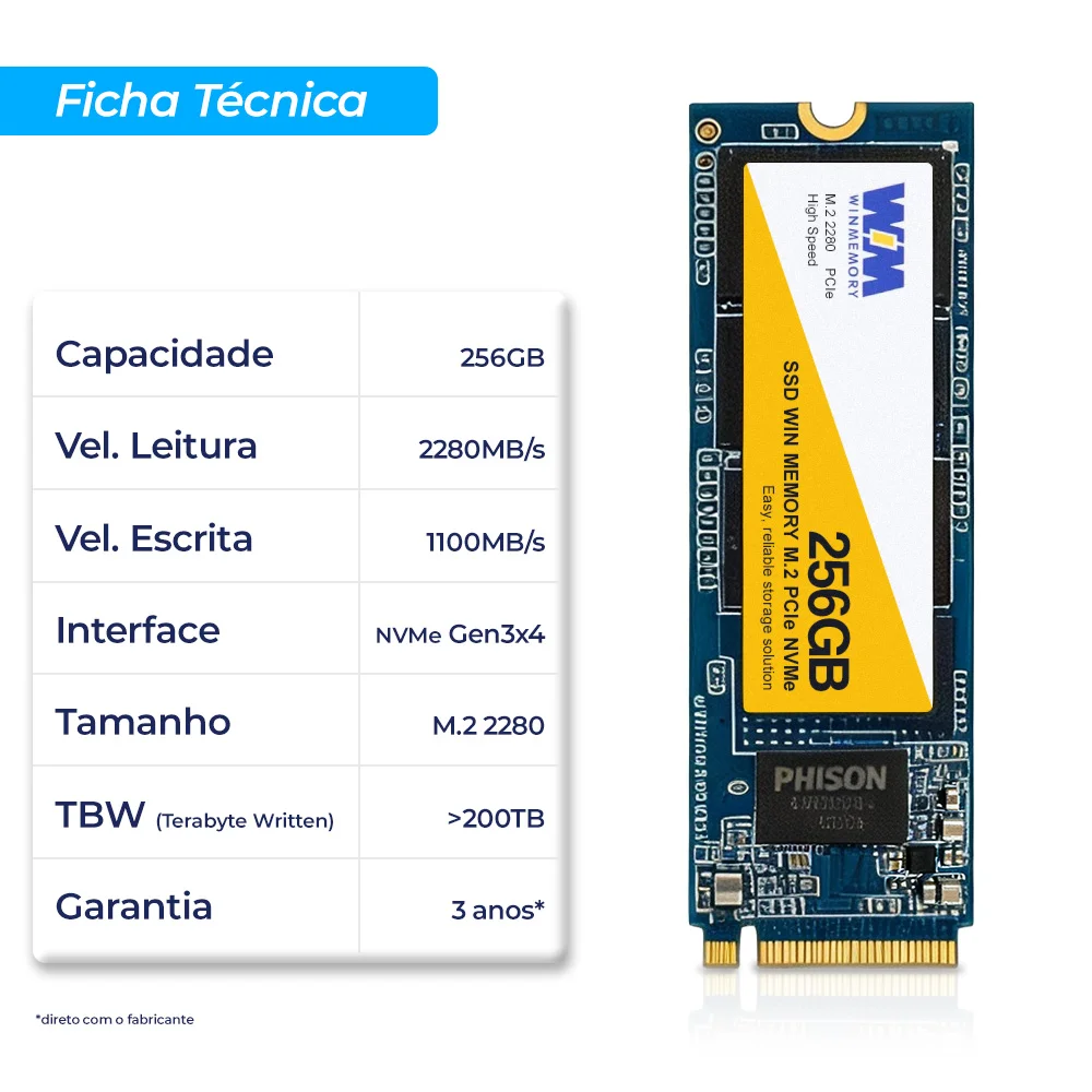 SSD Winmemory 256gb M.2 Nvme PCie Leitura 2280mb/s Gravação 1100mb/s Swg256g-n12h SSD Winmemory 256gb M.2 Nvme PCie Leitura 2280mb/s Gravação 1100mb/s Swg256g-n12h