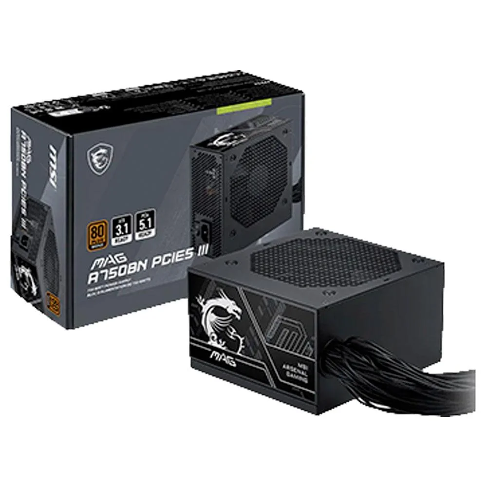 Fonte De Alimentação Msi 750w Mag A750bn PCie5 Iii 80 Plus Bronze Atx PCie 5.0 - 306-7zptx19-hd8 Fonte De Alimentação Msi 750w Mag A750bn PCie5 Iii 80 Plus Bronze Atx PCie 5.0 - 306-7zptx19-hd8