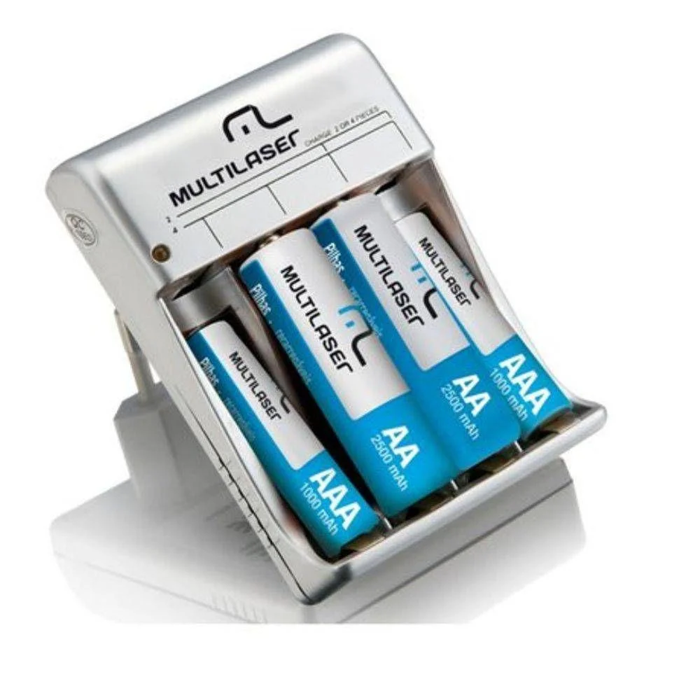 Carregador de Pilhas Multi, 4 Pilhas AA 2500Mah, e 4 Pilhas AAA 1000Mah, Bivolt - CB093