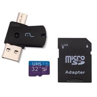 Cartão De Memória 4x1 Ultra High Speed, Até 80Mb/s, Uhs1, 32GB + Adaptador SD USB Dual Mc151 Classe 10