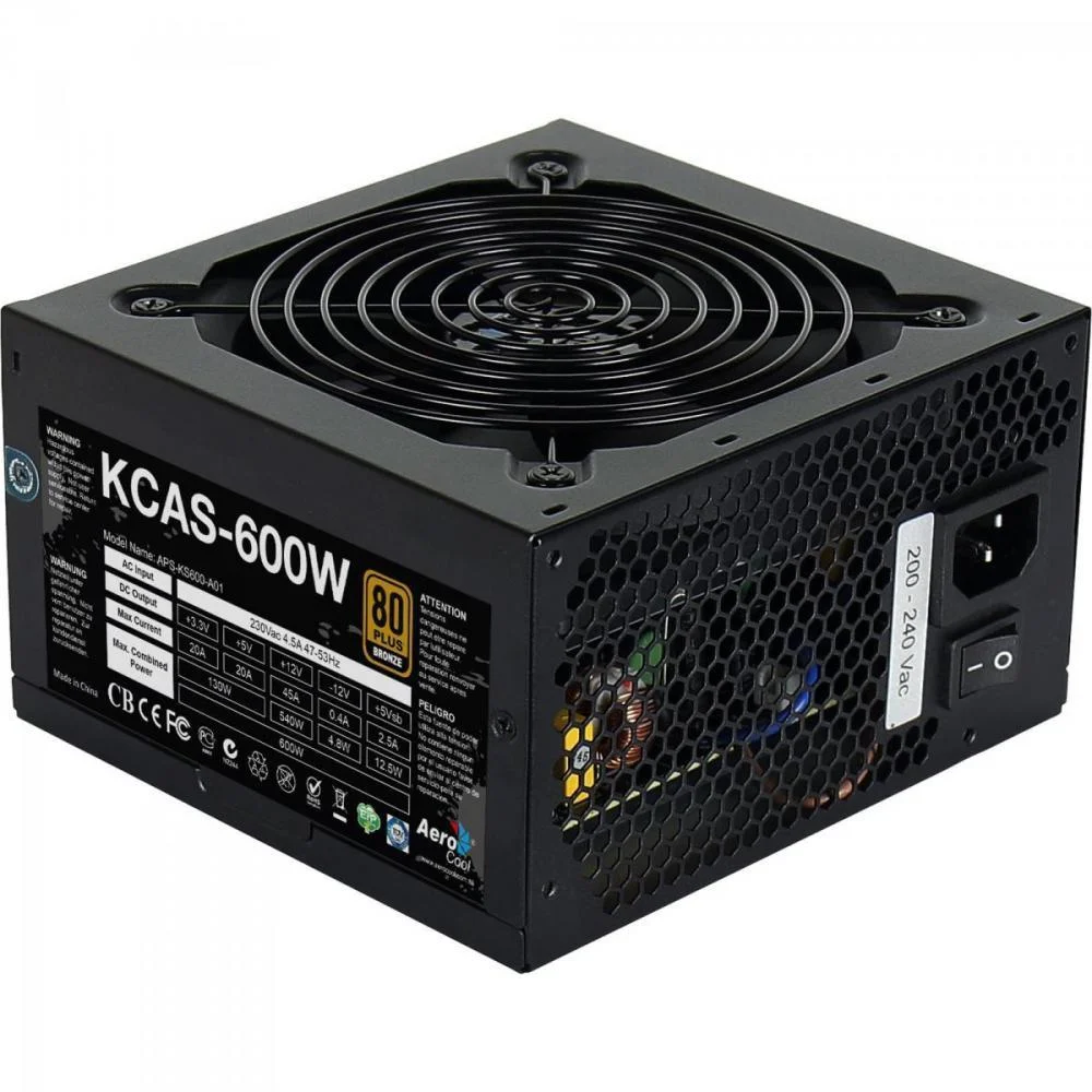 Fonte Aerocool ATX, 600W, 80 Plus Bronze, Bivolt, FAN 120mm, Sem Cabo, KCAS Fonte Aerocool ATX, 600W, 80 Plus Bronze, Bivolt, FAN 120mm, Sem Cabo, KCAS