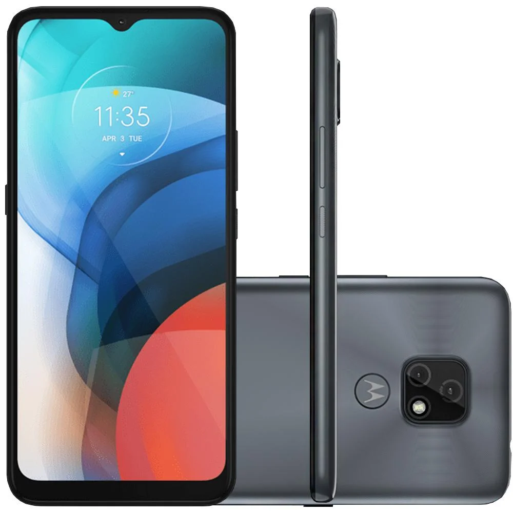 Smartphone Motorola Moto E7, 32GB, 2GB RAM, Octa Core 2.0GHz, Câmera Dupla 48MP, Tela 6.5, Cinza Metálico Smartphone Motorola Moto E7, 32GB, 2GB RAM, Octa Core 2.0GHz, Câmera Dupla 48MP, Tela 6.5, Cinza Metálico