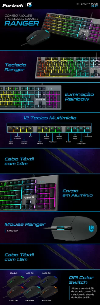 Kit Teclado E Mouse Fortrek Gamer Ranger - 70551 Kit Teclado E Mouse Fortrek Gamer Ranger - 70551