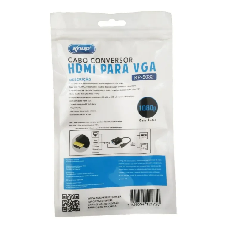 Cabo Adaptador Conversor HDMI X VGA Knup KaBuM
