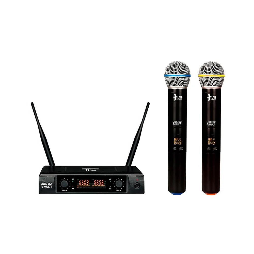 Microfone Duplo Sem Fio Com Receptor Uhf 2 KaBuM