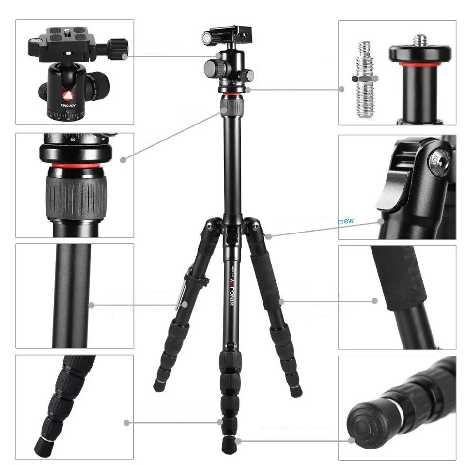 Tripé Com Cabeça Esférica Ball Head Kingjoy C1229b-v00 Preto Fibra De Carbono Para Até 10kg