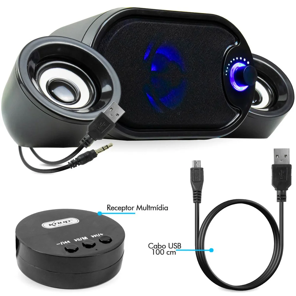 Caixa De Som KNUP Kp-6018bh Subwoofer 2.1, 11w RMS, USB/SD/bluetooth 11w P/ Pc