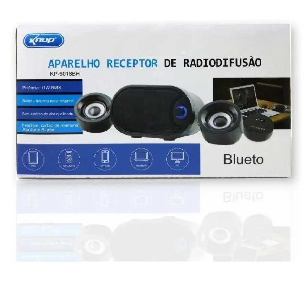 Caixa De Som KNUP Kp-6018bh Subwoofer 2.1, 11w RMS, USB/SD/bluetooth 11w P/ Pc