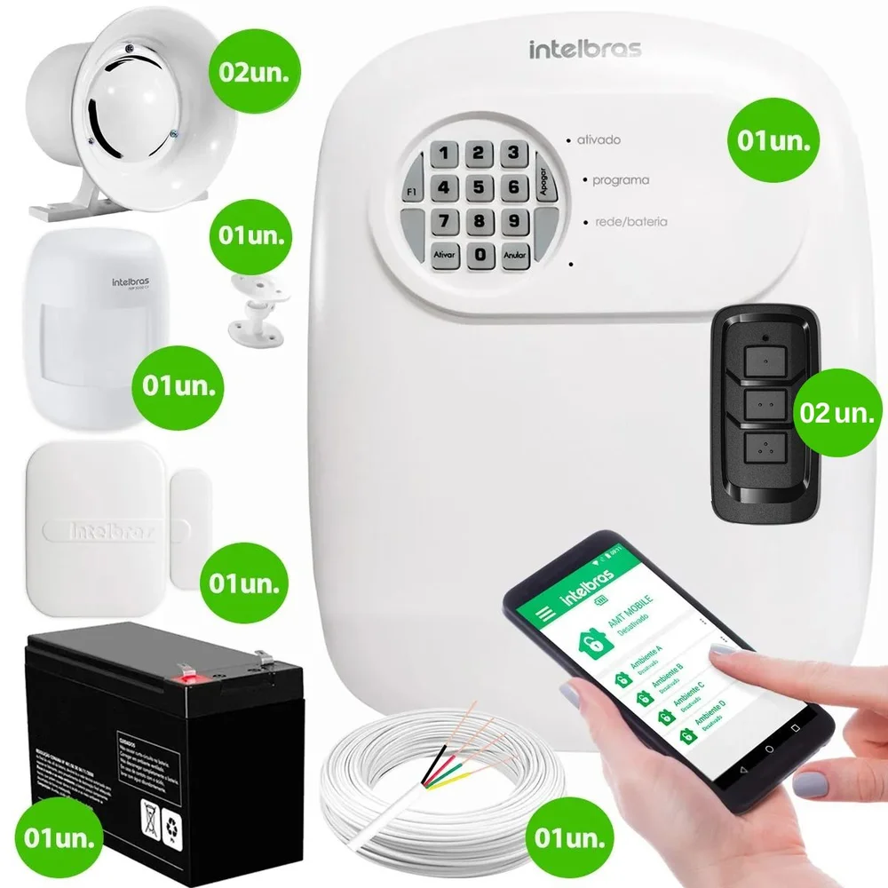 Kit Central De Alarme Anm 24 Net Intelbras + 1 Sensor Xas 4010 Smart + 1 Sensor Ivp 3000 Cf