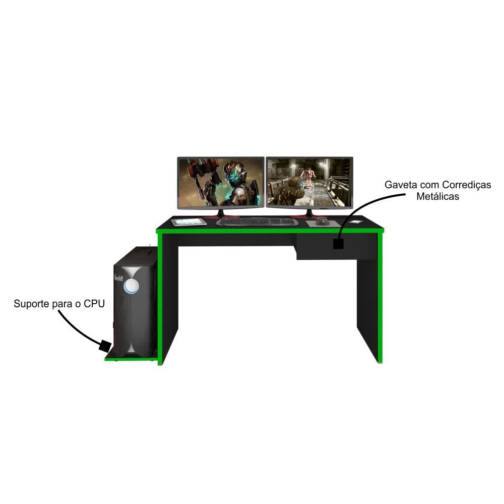 Mesa Para Computador Notebook Desk Game Drx 8000 1 Gaveta M09 - Mpozenato - Preto/verde Mesa Para Computador Notebook Desk Game Drx 8000 1 Gaveta M09 - Mpozenato - Preto/verde