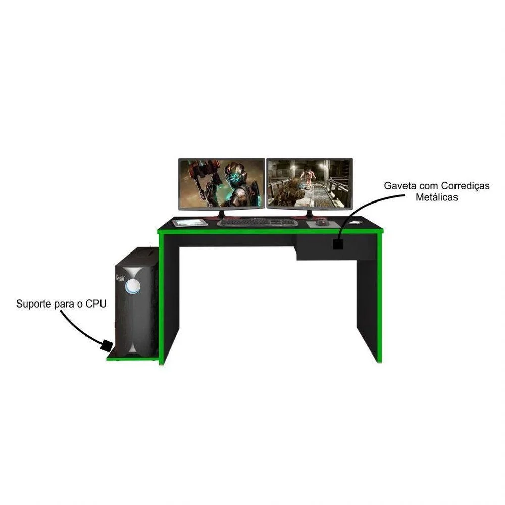 Mesa Para Computador Notebook Desk Game Drx 8000 1 Gaveta M09 - Mpozenato - Preto/verde Mesa Para Computador Notebook Desk Game Drx 8000 1 Gaveta M09 - Mpozenato - Preto/verde