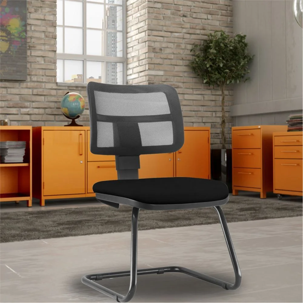 Cadeira De Escritório Recepção Fixa, Zip L02, Crepe Preto - Lyam Decor Cadeira De Escritório Recepção Fixa, Zip L02, Crepe Preto - Lyam Decor