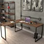 Kit Mesa De Escritório Industrial Em L Com Estante 5 Prateleiras Form C01 150x150 Nogal - Lyam Decor