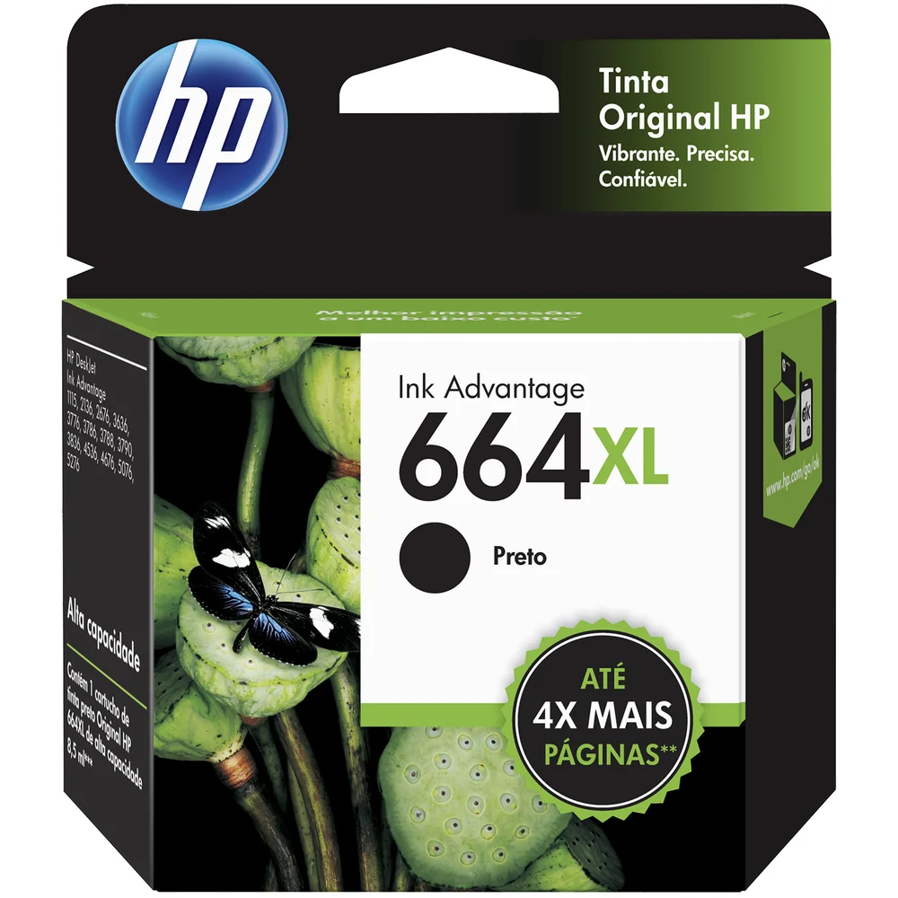 Cartucho HP 664XL, Jato De Tinta, 8.5ml, Preto - F6V31AB Cartucho HP 664XL, Jato De Tinta, 8.5ml, Preto - F6V31AB