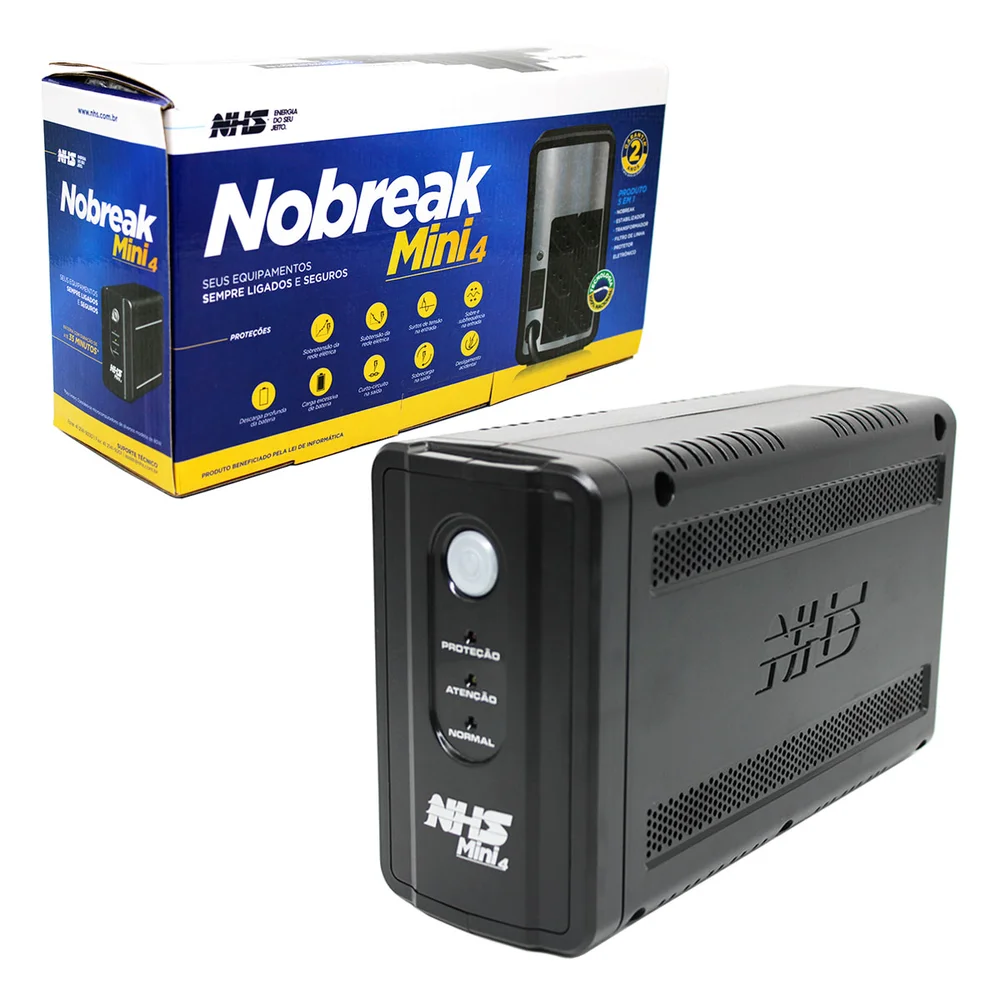 Nobreak NHS Mini 4, 700VA, Bateria Selada 7Ah, Monovolt 120V, Preto