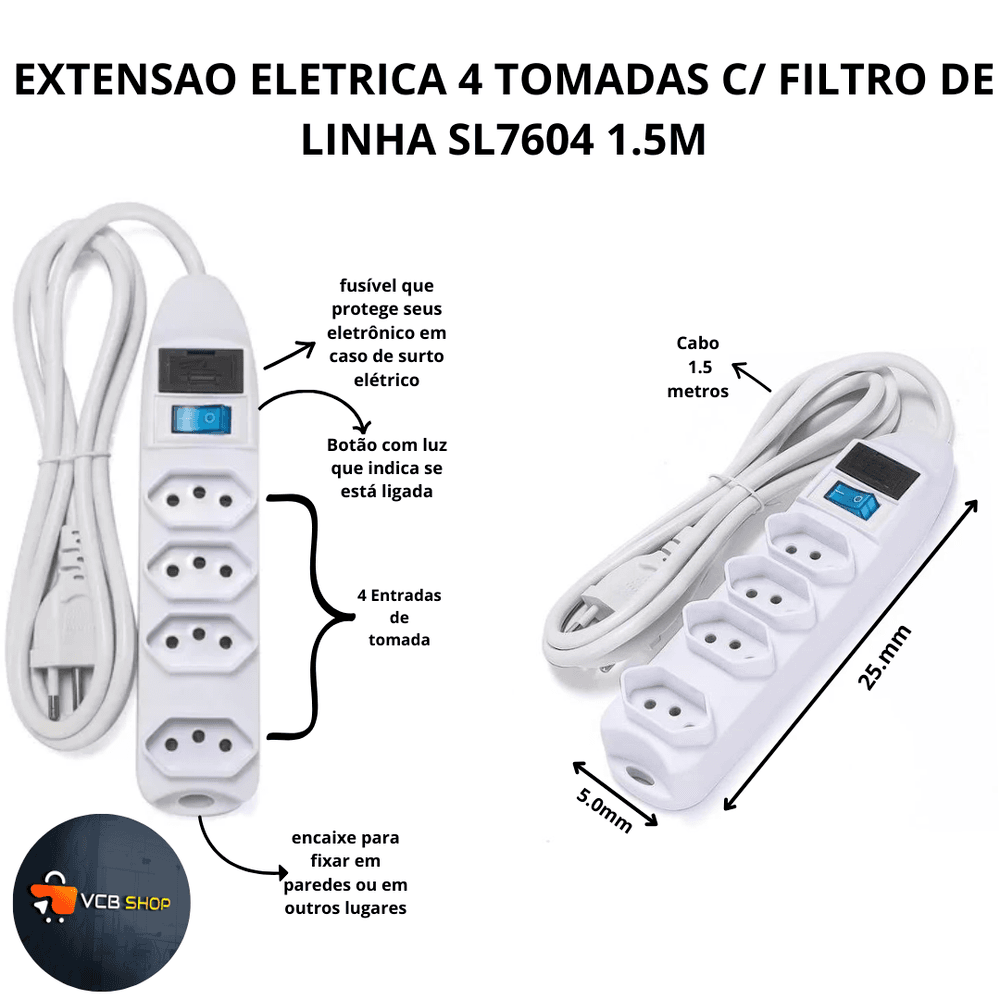 Filtro De Linha 4 Tomadas Sl7604 Xtrad