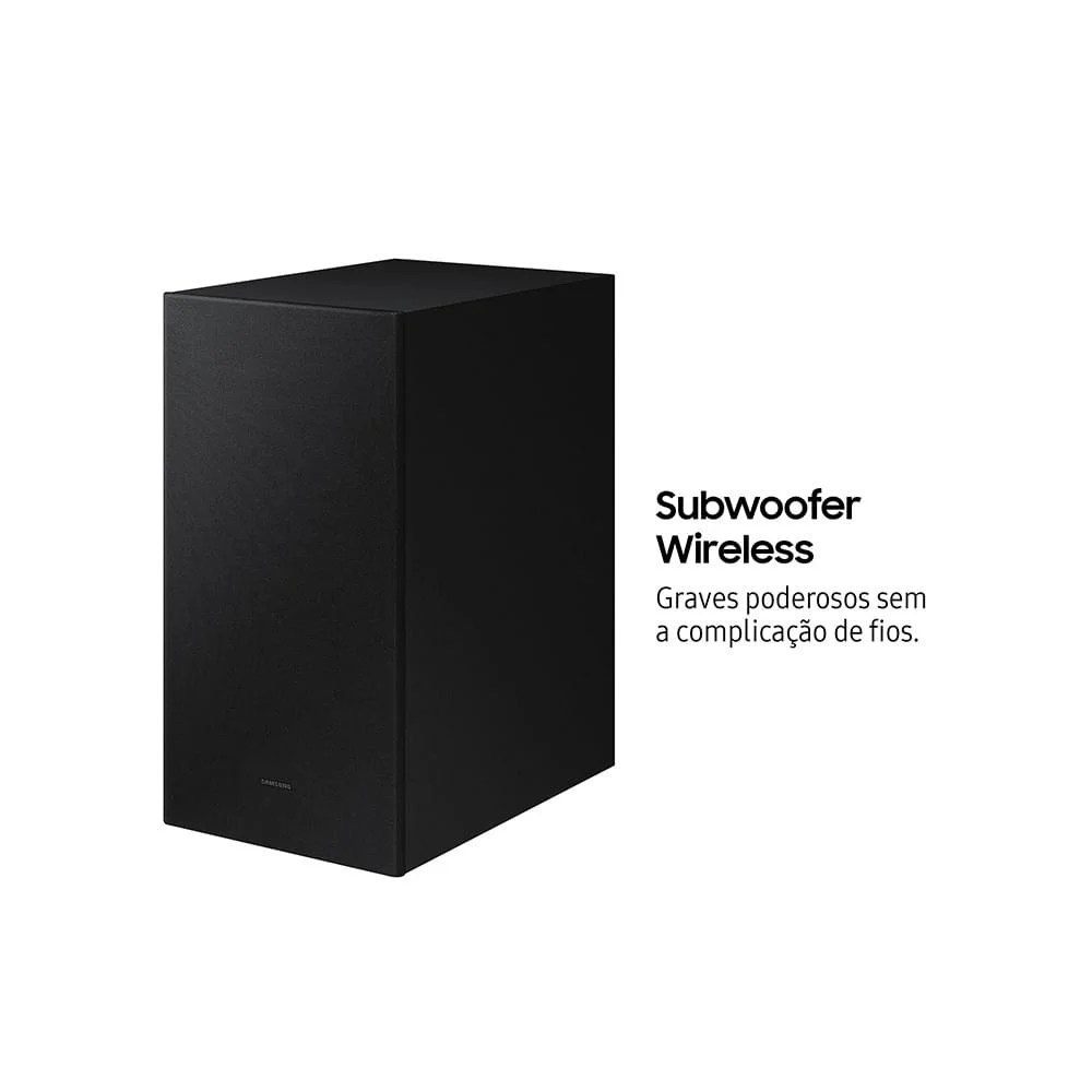 Soundbar Samsung Hw-a455, Com 2.1 Canais, Potência De 300w, Som Surround, Conexão Bluetooth E Subwoofer Wireless Soundbar Samsung Hw-a455, Com 2.1 Canais, Potência De 300w, Som Surround, Conexão Bluetooth E Subwoofer Wireless