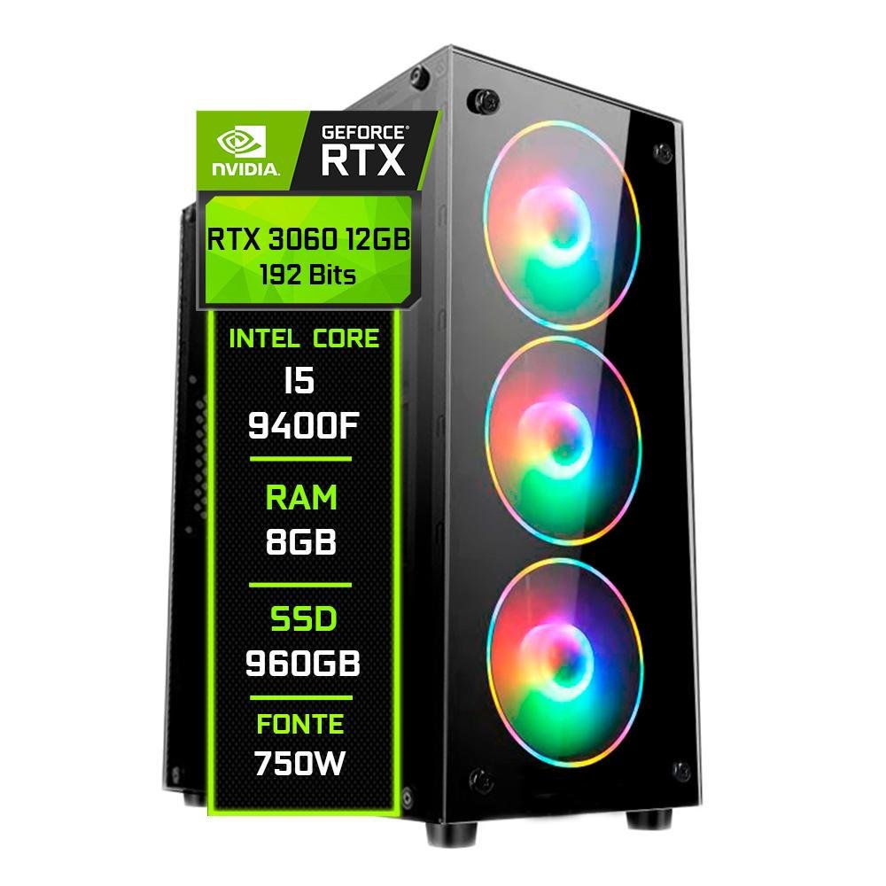 Pc Gamer Fácil Intel I5 9400f 8gb Rtx 3060 12gb