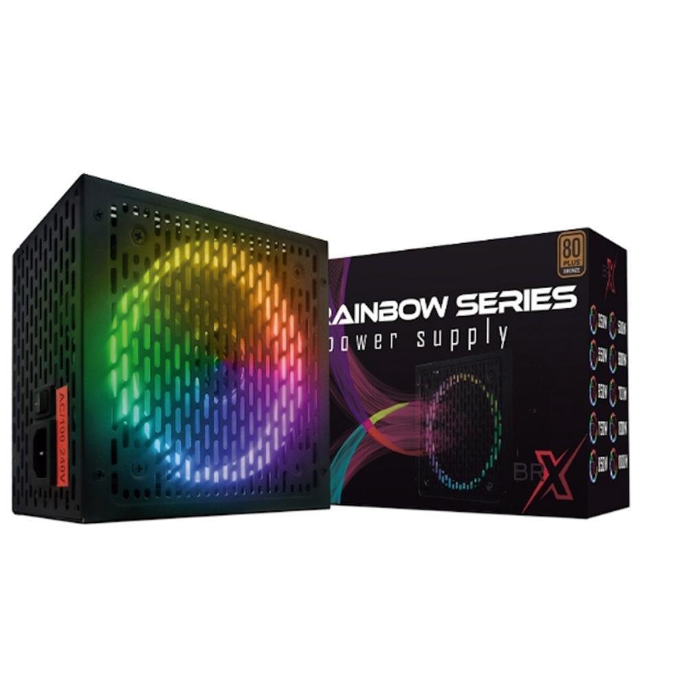 Fonte BRX ATX, 600W, 80 Plus Bronze, Rainbow RGB, Automática Fonte BRX ATX, 600W, 80 Plus Bronze, Rainbow RGB, Automática