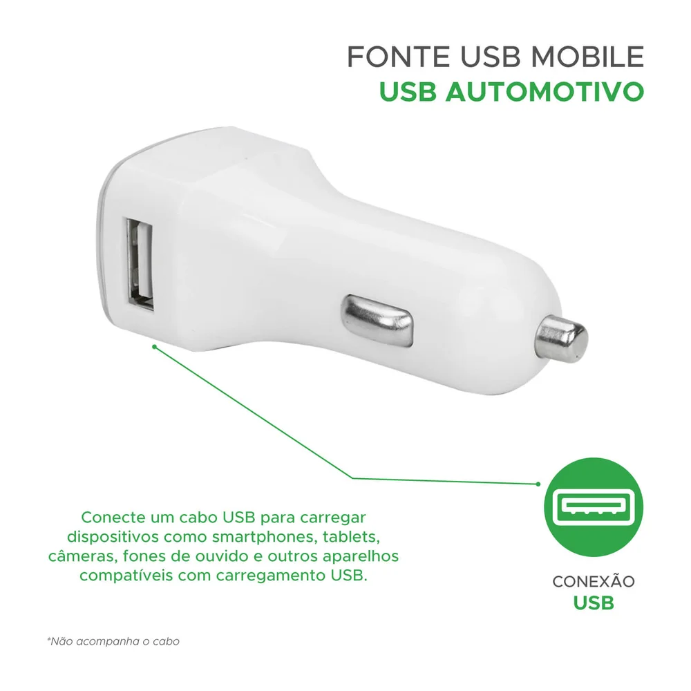 Carregador Usb Automotivo, Mobile 044-0006 12v 2.1a Branco - 5.