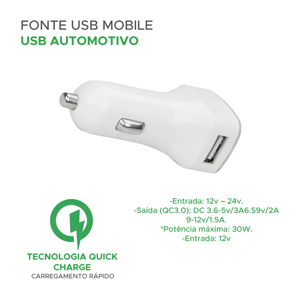 Carregador Usb Automotivo, Mobile 044-0006 12v 2.1a Branco - 5.