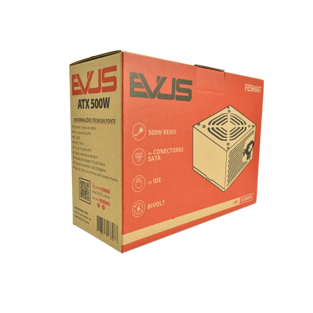 Fonte Evus Atx 500w Reais 20/24p 4 Sata Com Cabo Fe5wat Fonte Evus Atx 500w Reais 20/24p 4 Sata Com Cabo Fe5wat