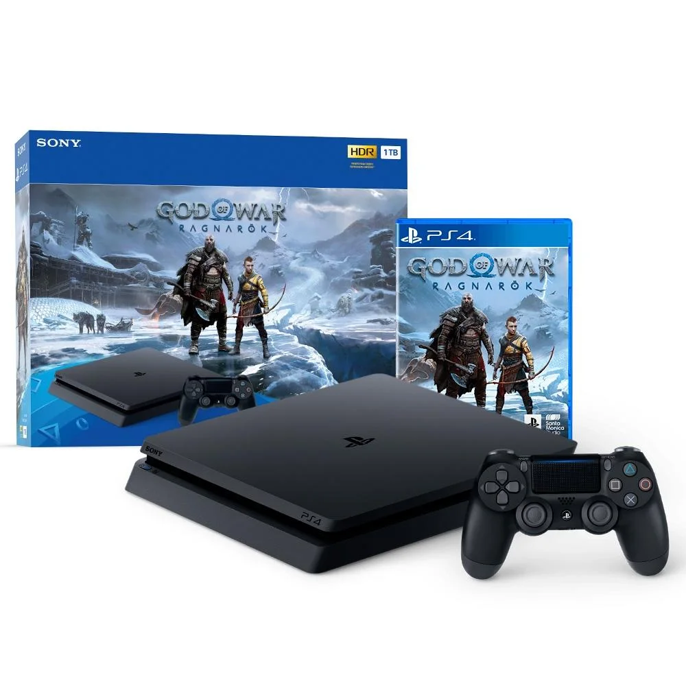 Console Sony PS4 + Jogo God of War Ragnarök, 1TB, Preto - CUH-2214B. Console Sony PS4 + Jogo God of War Ragnarök, 1TB, Preto - CUH-2214B.