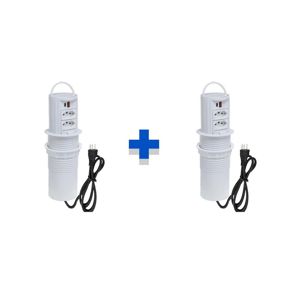 Kit Torres De Tomadas Connect Caixa Tomada Totem Manual Alça 2 Tom 10a 2USB 9.0a