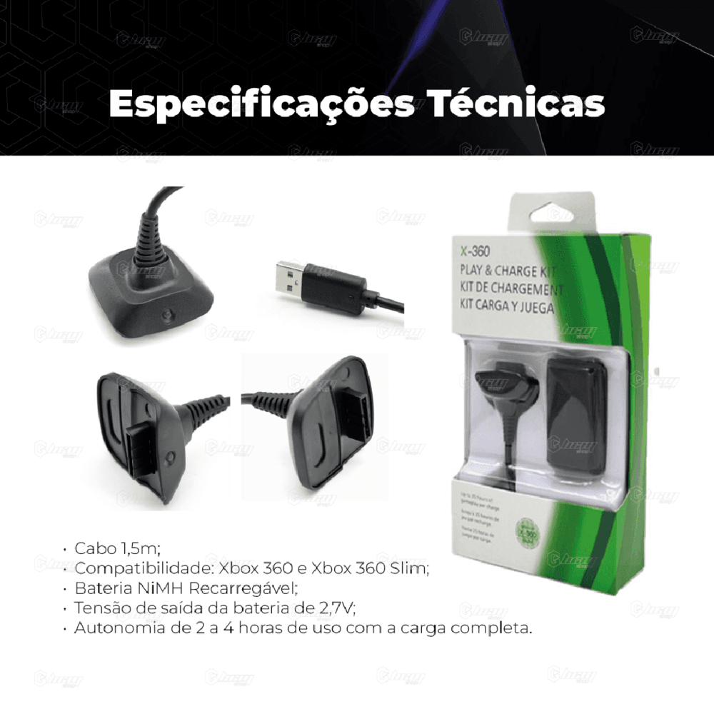 Bateria Carregador Controle XBOX 360 4800mah Bateria Carregador Controle XBOX 360 4800mah