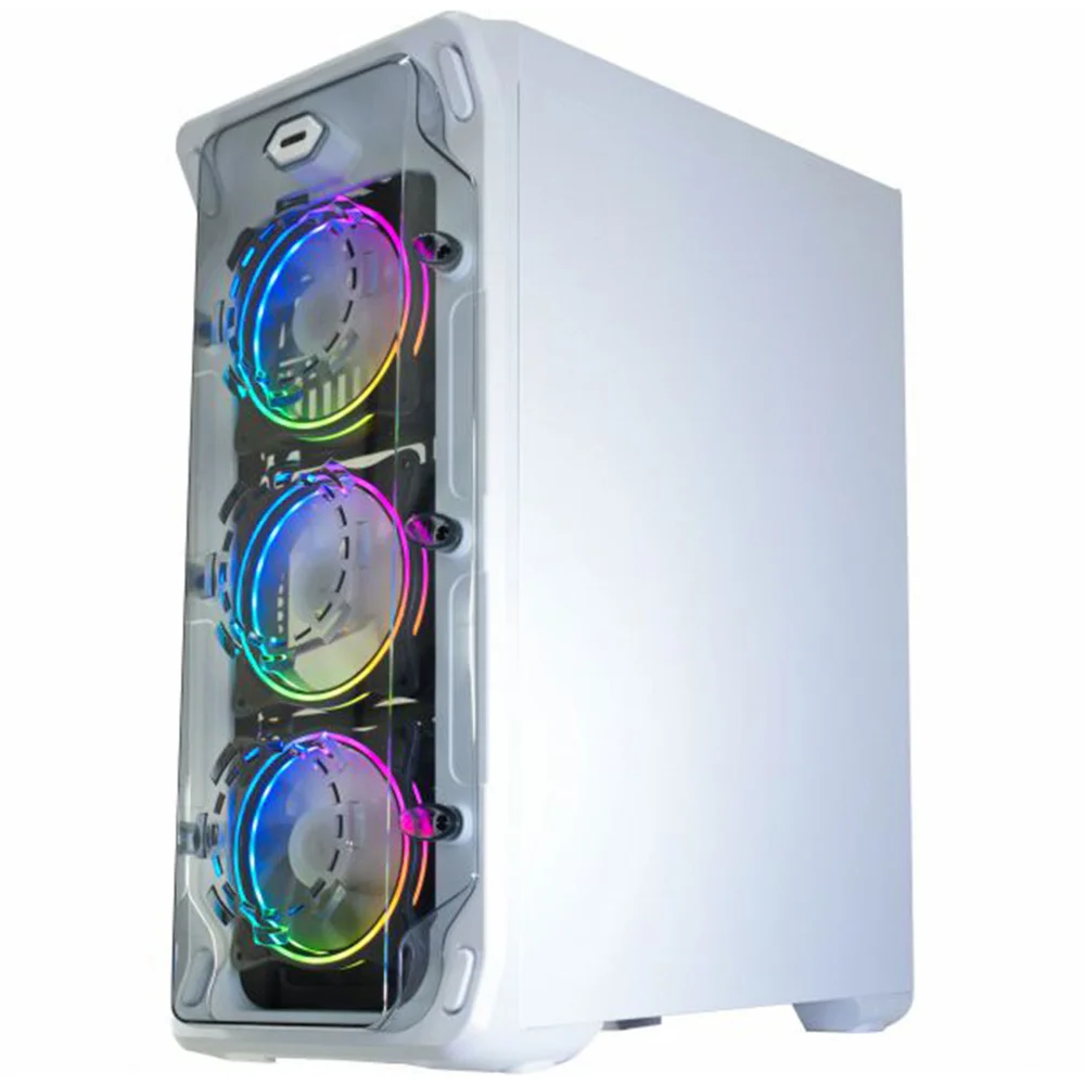 Gabinete Gamer K-mex Trooper W1b1, Lateral Em Acrílico + 3 Coolers E Fita LED RGB - Branco Gabinete Gamer K-mex Trooper W1b1, Lateral Em Acrílico + 3 Coolers E Fita LED RGB - Branco