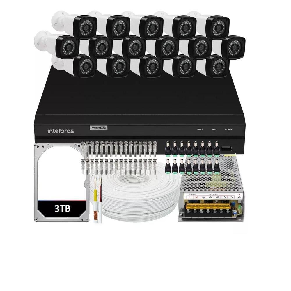 Kit 16 Câmeras Full HD 20m + Dvr Intelbras 16 Canais H.265 + HD 3TB Kit 16 Câmeras Full HD 20m + Dvr Intelbras 16 Canais H.265 + HD 3TB