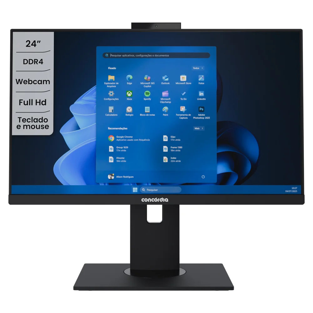 "Computador All In One Concórdia  i5 10400 8GB Ddr4 SSD 240GB 23.8""full Hd Webcam Wifi WINDOWS 11 Pro Preto" em Campinas - foto 3