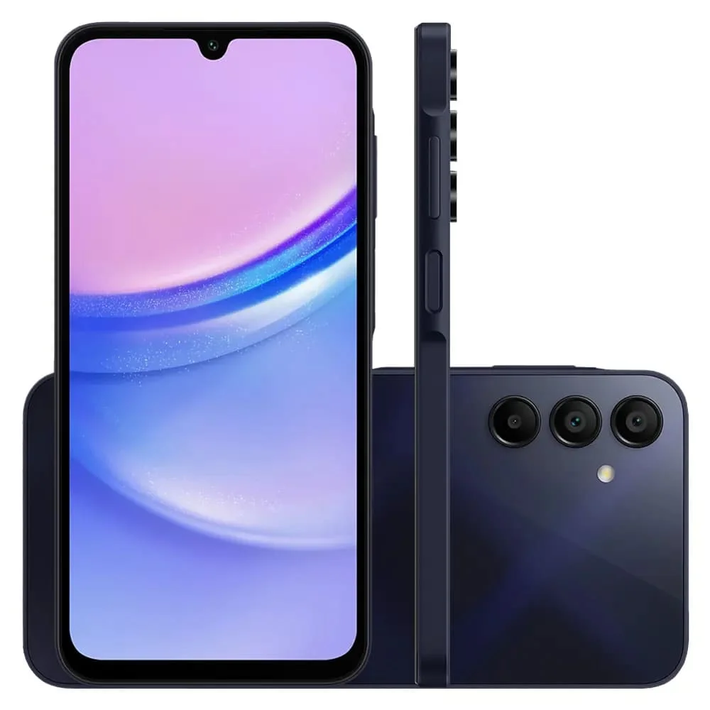 Smartphone Samsung Galaxy A15, 128GB, 4GB RAM, Câmera Traseira Tripla 50MP + Selfie 13MP, Tela 6.5", 4G, Azul Escuro Smartphone Samsung Galaxy A15, 128GB, 4GB RAM, Câmera Traseira Tripla 50MP + Selfie 13MP, Tela 6.5", 4G, Azul Escuro