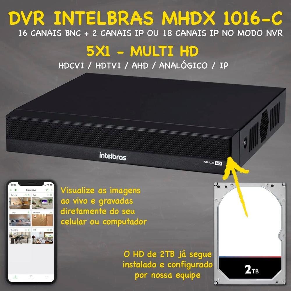 Kit Intelbras Cftv, 16 Cameras, VHL 1220, FULL HD + DVR 1016c, HD 2TB