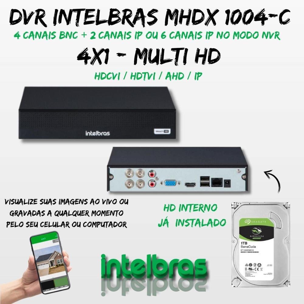 Kit 3 Cameras Intelbras, Full Color, Dvr Mhdx 4 Ch, Color Noite