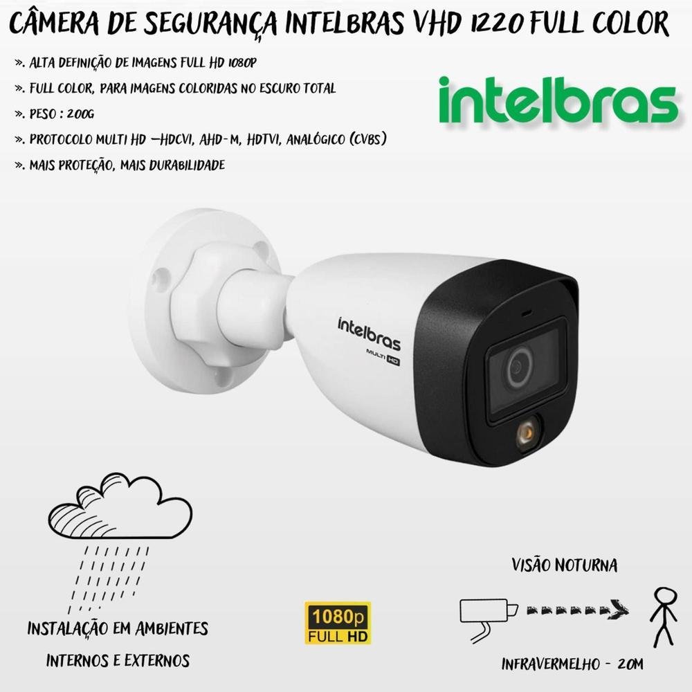 Kit 3 Cameras Intelbras, Full Color, Dvr Mhdx 4 Ch, Color Noite