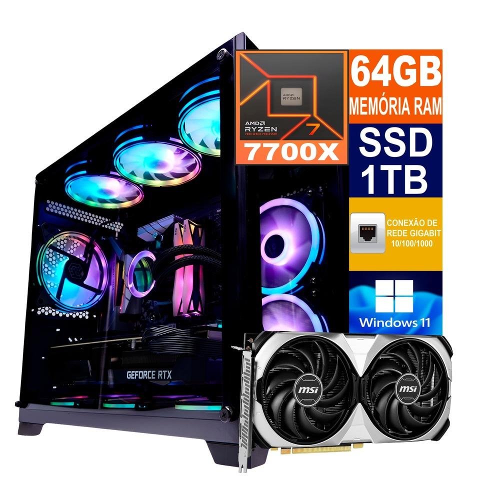 PC Gamer AMD Ryzen 7 7700x 64GB Memória RAM KaBuM