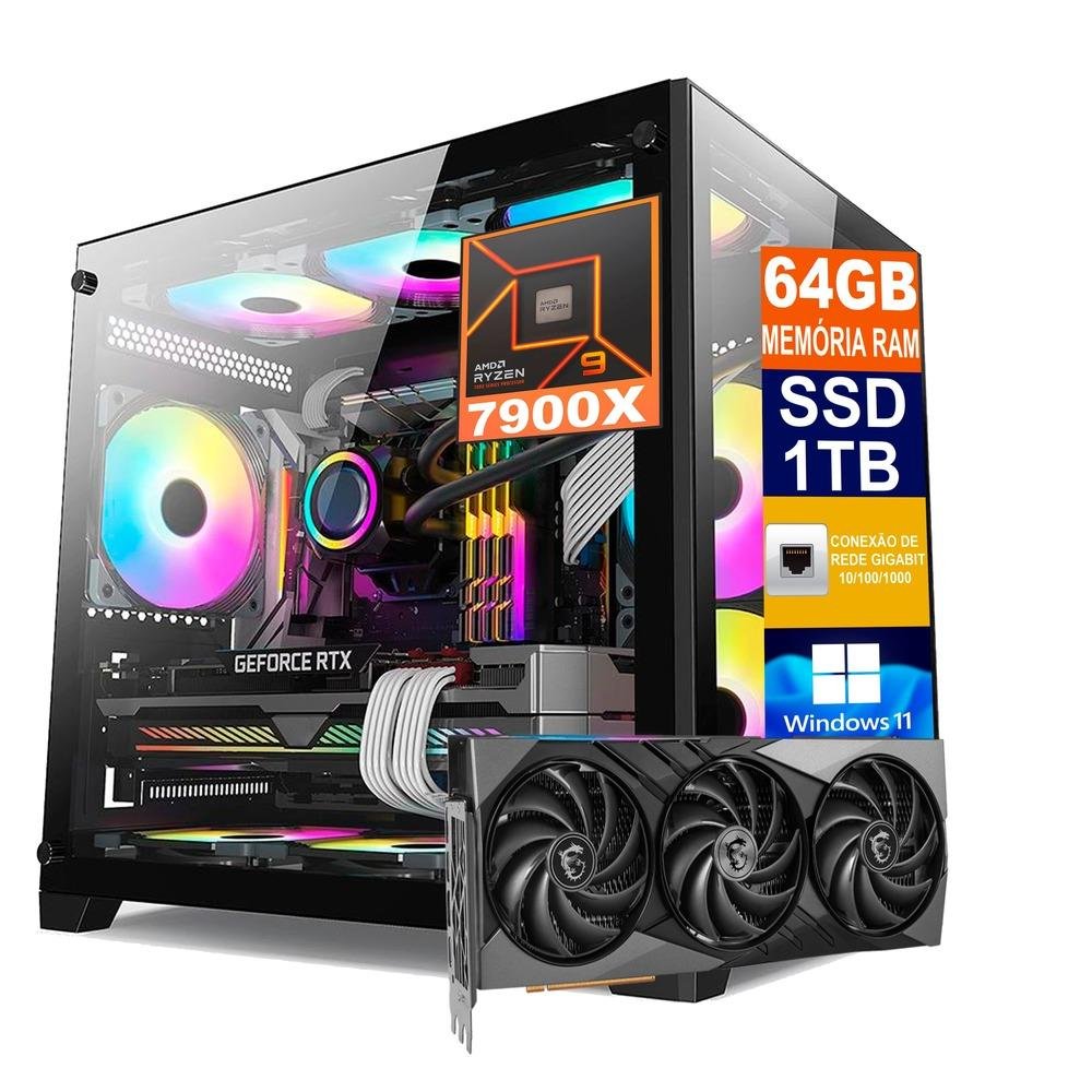 Pc Gamer Amd Ryzen 9 64GB SSD 1TB M2 Nvme KaBuM