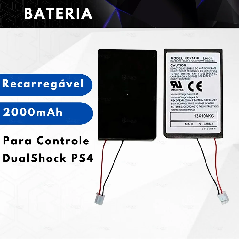 Kit C/ 2 Baterias Recarregáveis 2000mah Para Controle Dualshock Playstation 4 + Cabo Carregador Usb Kit C/ 2 Baterias Recarregáveis 2000mah Para Controle Dualshock Playstation 4 + Cabo Carregador Usb