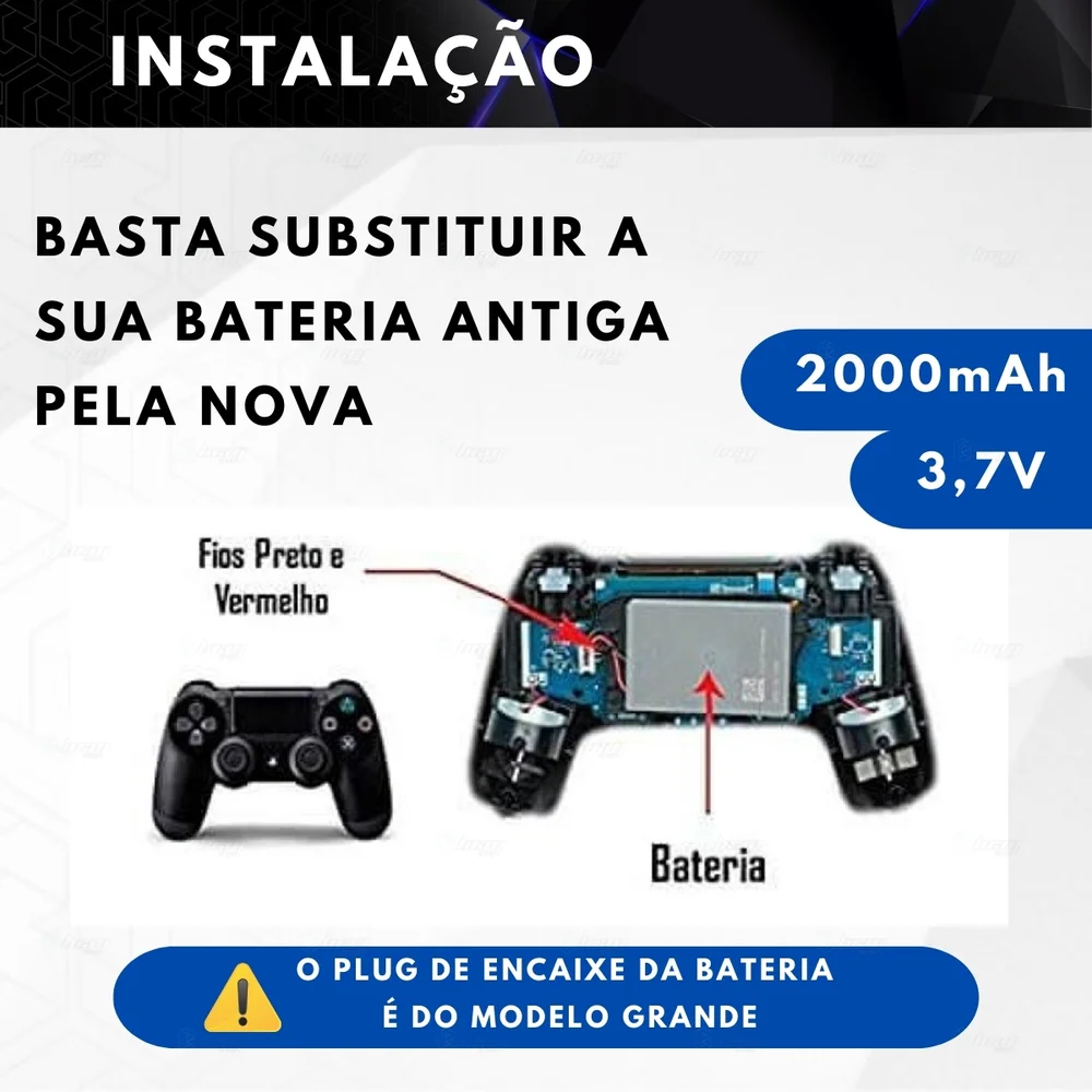 Kit C/ 2 Baterias Recarregáveis 2000mah Para Controle Dualshock Playstation 4 + Cabo Carregador Usb Kit C/ 2 Baterias Recarregáveis 2000mah Para Controle Dualshock Playstation 4 + Cabo Carregador Usb