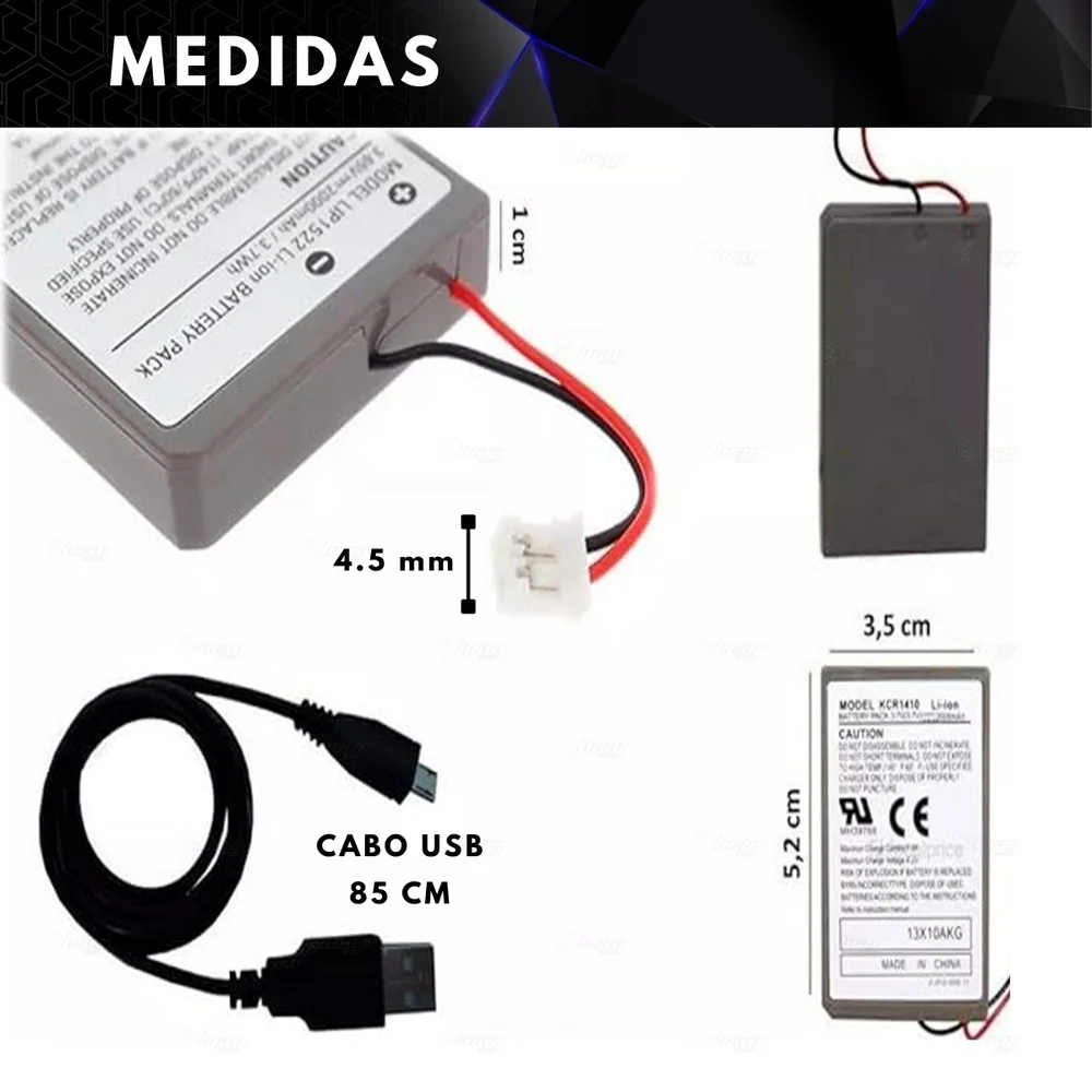 Kit C/ 2 Baterias Recarregáveis 2000mah Para Controle Dualshock Playstation 4 + Cabo Carregador Usb Kit C/ 2 Baterias Recarregáveis 2000mah Para Controle Dualshock Playstation 4 + Cabo Carregador Usb